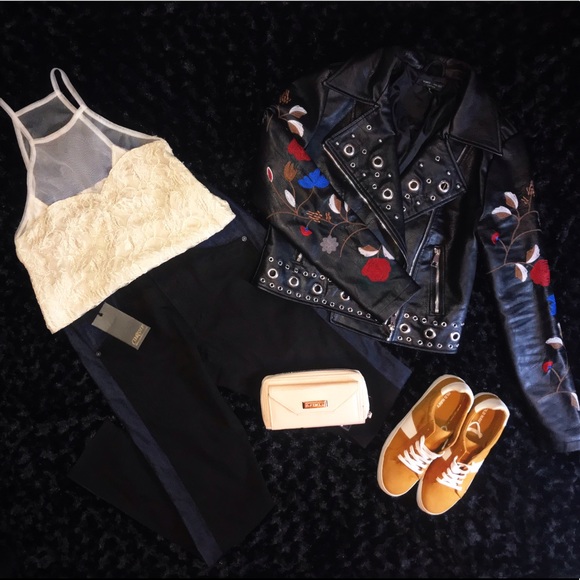 Embroidered Biker Jacket NWOT - Picture 5 of 8